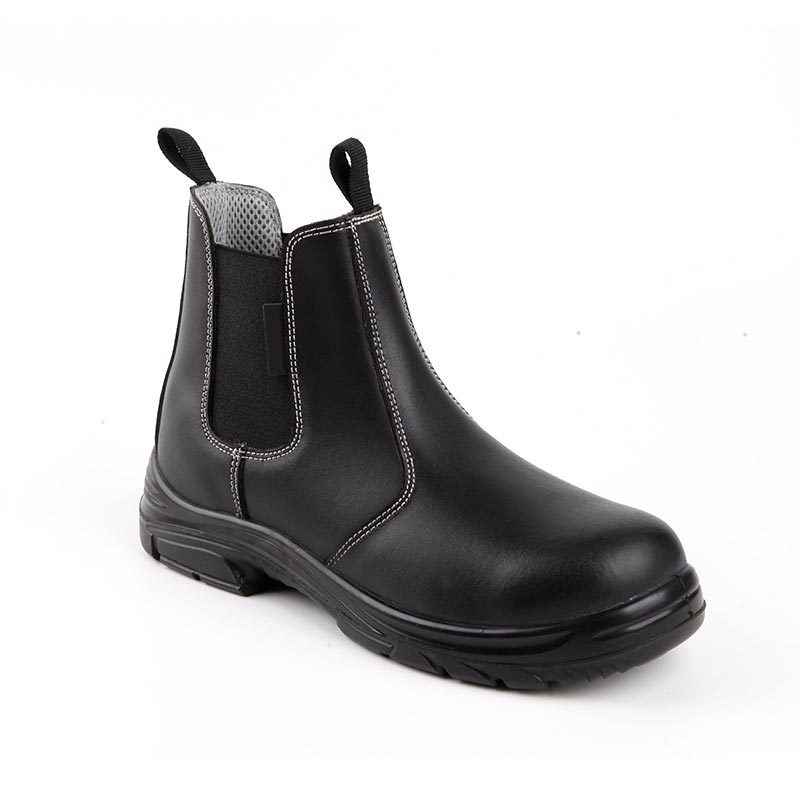 Bottes de travail de construction antidérapantes en cuir lisse de coupe moyenne